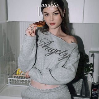  Áo Sweater Nỉ Tay Dài Form Croptop Thêu Chữ Trễ Vai Augety Studio COSIE CROPPED Swearter 
