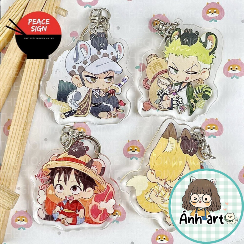 Móc khóa ONE PIECE  ver TAI THÚ ĐỒ ĂN in hình anime chibi mica trong acrylic dễ thương zoro sanji lu
