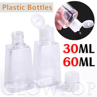 Chai PET cỡ du lịch 30 / 60ml | Hộp đựng mỹ phẩm hình thang có con dấu xoắn ốc, nắp lật di động để đựng dầu gội / chất khử trùng 5 chiếc