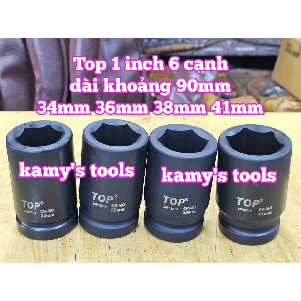 Đầu tuýp khẩu 1 inch đen dài 90mm TOP 6 cạnh 34mm 36mm 38mm 41mm 240625-34 240625-36 240625-38 24062