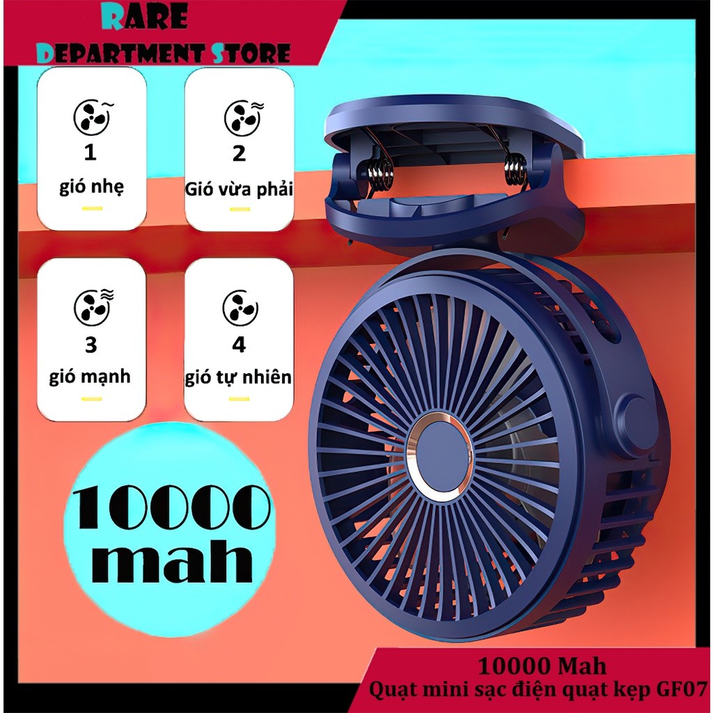 Quạt mini sạc điện 20000 mah quạt kẹp GF07, Quạt mini pin trâu Điều chỉnh bốn tốc độ pin siêu bền,Ra