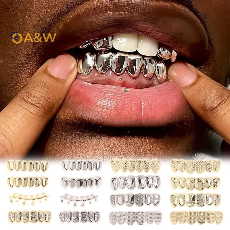 A & W Hip Hop Kim Loại Răng Grillz Vàng Màu Bạc Răng Grillz Răng Có Thể Tháo Rời Punk Cosplay Tiệc R