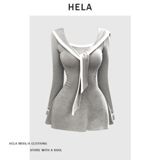 (ẢNH THẬT CUỐI) Đầm HELA màu xám trắng tay dài cổ vuông dây thắt thủy thủ hot trend váy ngắn tôn dáng nhẹ nhàng