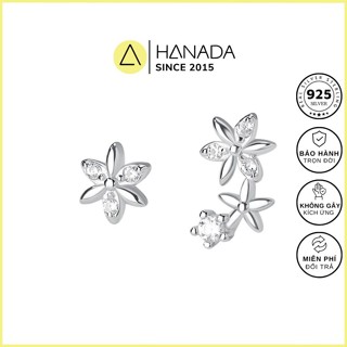   BH TRỌN ĐỜI  Bông Tai Bạc 925 Hanada Hoa Nhí Bất Đối Xứng Khuyên Tai Đeo Hằng Ngày Nữ 2246 B20 