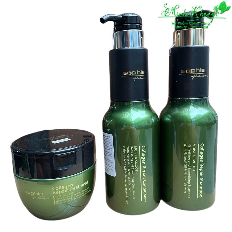 Dầu gội xả và hấp phục hồi tóc hư tổn Sophia Platinum Collagen Repair 500mlx2/450ml ( MK )