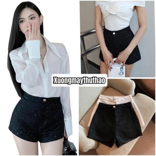 Quần Sooc Dạ Blinh 2 Lớp Phối Nhũ Cạp Cao Tôn Dáng Women