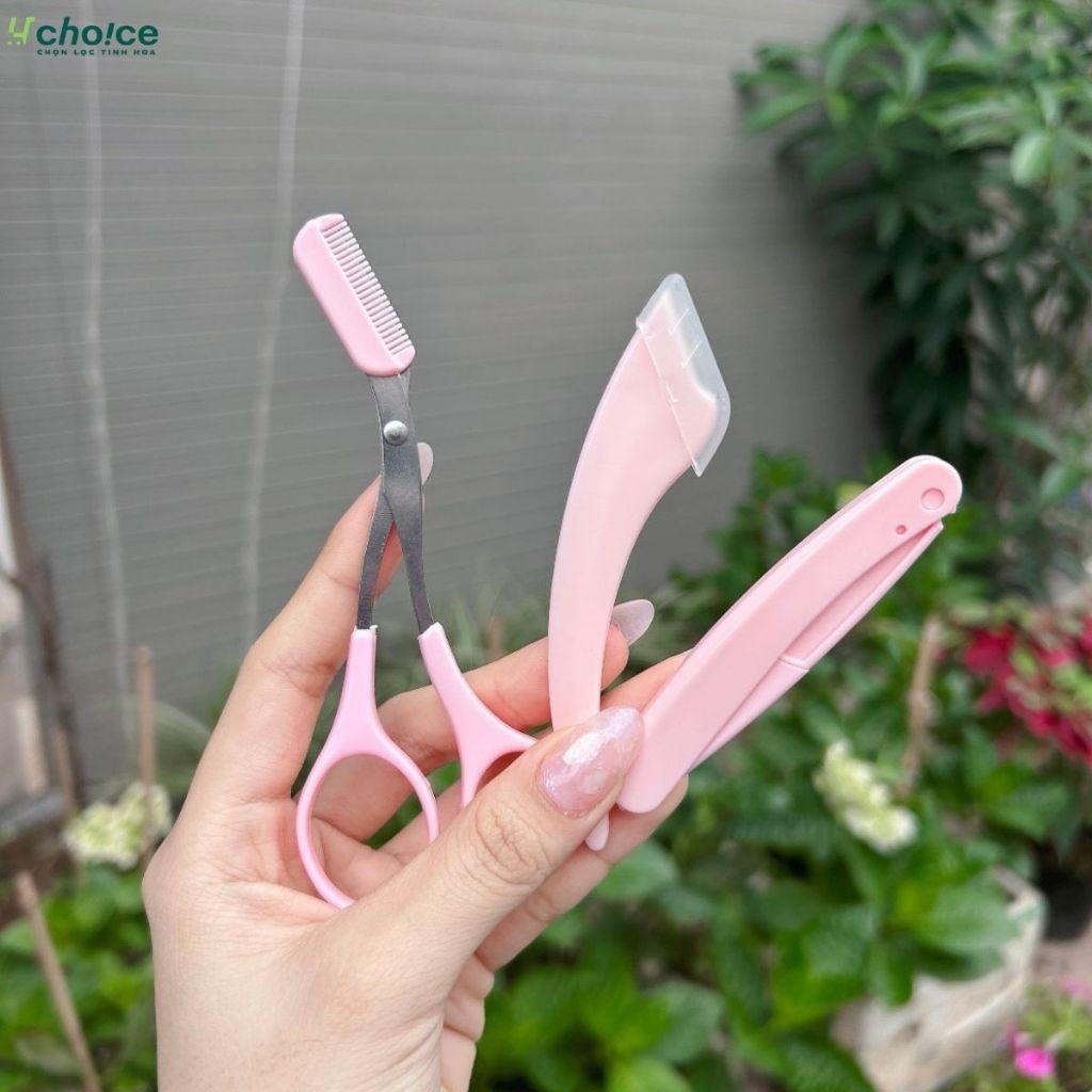 Dao cạo lông mày 3 món lưỡi thép nhà Kelly gồm kéo tỉa chân mày, bộ dụng cụ 2 dao cạo và tỉa lông mày, lông mặt gấp gọn.