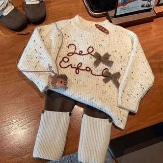 [Mua 2 trừ 10] Bộ đồ bé gái, áo dài tay, quần áo trẻ em Hàn Quốc, bộ đồ hai mảnh cho bé gái mùa thu và mùa đông, áo len dày nơ, bộ đồ hai mảnh với quần legging thường nhung, bộ đồ hai mảnh, Hàn Quốc 5