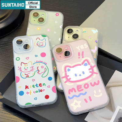 Suntaiho Mèo Ngộ nghĩnh Bướm Họa Tiết Hoa Trong Suốt Mờ Dành Cho Iphone 16 15 14 12 13 11 Pro Max IP 7 8 Plus Iphon X Xs XR Xs Max TPU Silicon Mềm Cao Cấp Chống Sốc Ốp điện thoại