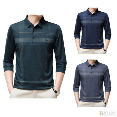 Áo sơ mi polo nam dài tay thoáng khí dáng rộng cơ bản in kẻ sọc áo công sở hàng đầu WZ14