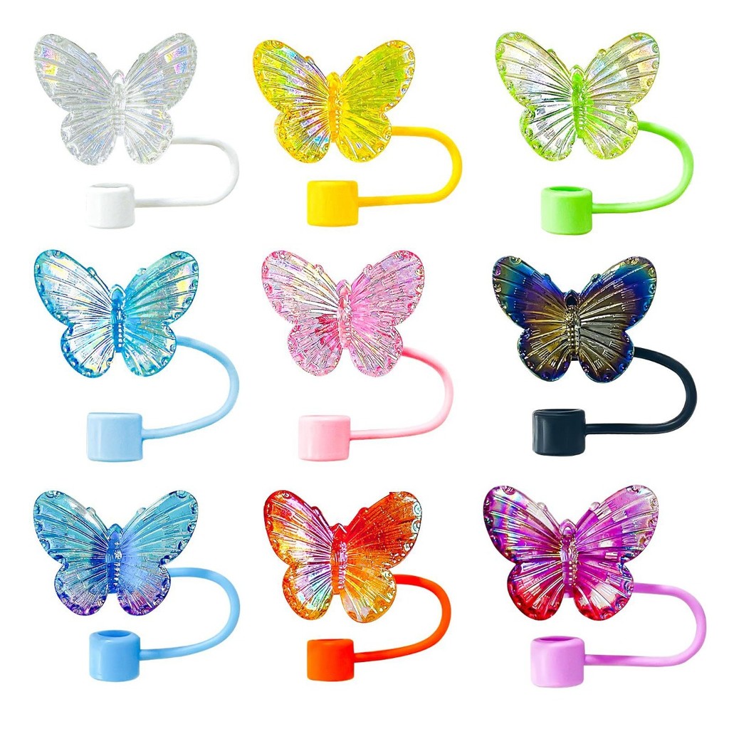 Sugaw 10mm Silicone Chai Nước Ống Hút Hình Bướm Ống Hút Nắp Nắp Silicon Tumbler Ống Hút Đầu Cho Stan