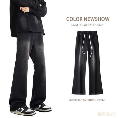 Quần Jean Nam Cotton Micro loe Quần Dài Ống Thẳng Slim Fit Phong Cách Mỹ Đa Năng Thoải Mái Đen Xám Ly04