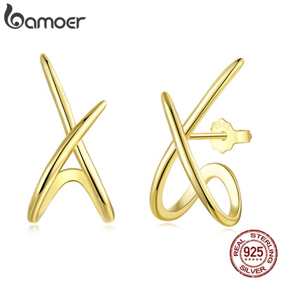 Bông tai bạc Bamoer 925 Dòng vàng X Trang sức Quà tặng nữ