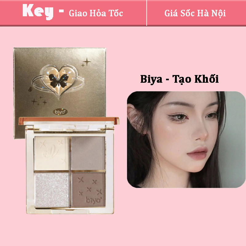 Bảng Phấn Tạo Khối Bắt Sáng BIYA 4 Ô Đa năng Tạo Đường Nét Tự Nhiên Cho Khuôn Mặt
