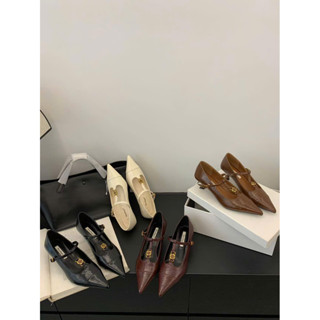 (HÀNG SẴN )Giày mũi nhọn hoa trà gót nhọn da lì Shanguli mẫu mới mùa đông 2024 S 1639-9