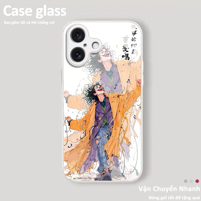 Ốp kính chống rơi toàn diện hình chú hề vàng phù hợp cho 16 Pro Max, 15 Pro Max, 14 Pro Max, 12 Pro 