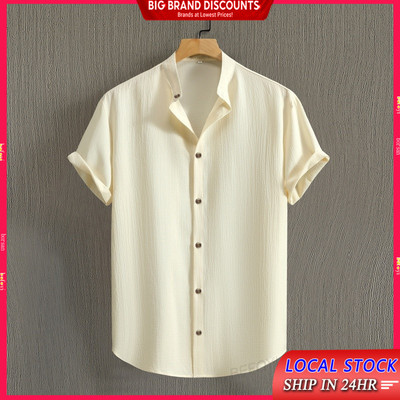 Kemeja Lelaki Baju Raya Cotton Vải Lanh Áo Sơ Mi lengan pendek Nam Tay Ngắn Hàn Quốc Áo Sơ Mi Thường Ngày Plus Size ZJ27