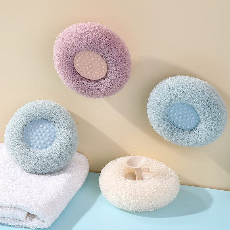 🔥Bông tắm tròn chà lưng tạo bọt, Bông tắm tẩy tế bào chết thiết kế nút cầm kẹp ngón tay tiện lợi