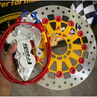 [ Combo 4 món ] Đĩa thắng trước Kingdrag size 267mm gắn mâm 4 lỗ + Heo Frando 4pis + dây dầu morin Đỏ + pát Cnc