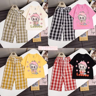 [Size 13kg-30kg] Bộ thun quần dài caro Labubu bé gái