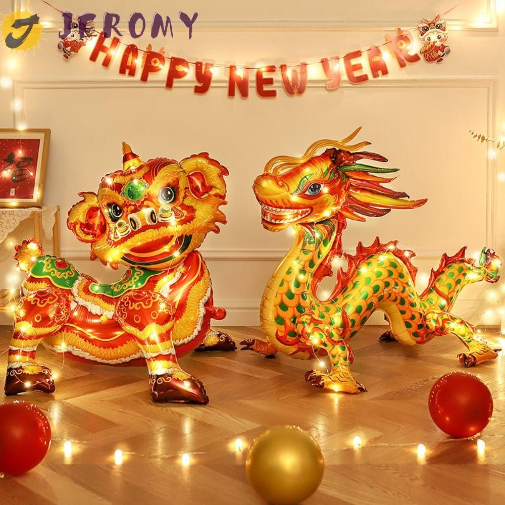 Jeromy Bóng bay Tết Nguyên Đán, Trang trí phong cách Trung Quốc Lễ hội mùa xuân Bóng phim nhôm, Phim nhôm rồng Sư tử Maroon Túi phước lành Bóng bay Trang trí trung tâm mua sắm