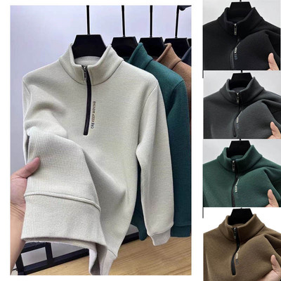 Áo Len Nam Tay Dài Nửa Cổ Rùa Nửa Dây Kéo Lông Cừu Lót Đệm Giữ Ấm Thường Ngày Thêu Ruy Băng Chữ Quần Lót Áo Top BEFOYI SZ207