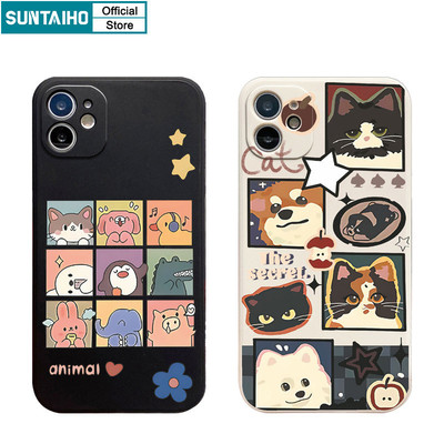 Suntaiho Vỏ Dễ Thương Vui Nhộn Họa Tiết Chó Mèo Hoạt Hình Ốp Điện Thoại Cho Iphone 16 15 14 13 12 11 Pro Max IP 7 8 Plus Iphon X Xs XR Xs Max Silicon Mềm Cao Cấp Chống Sốc Ốp Lưng