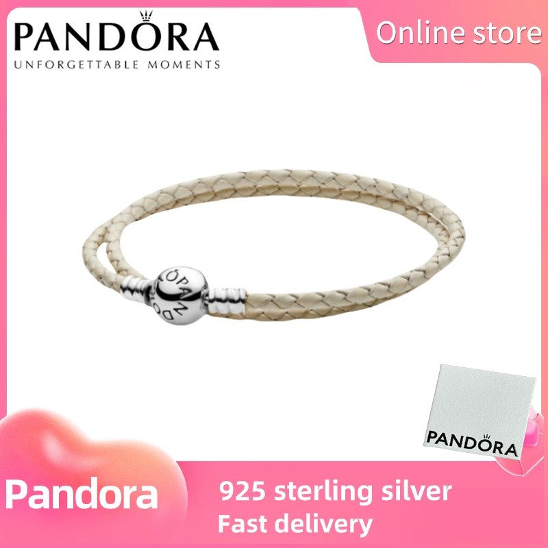Pandora Moments - Vòng Tay Bạc S925 Da Dệt Đôi, Màu Trắng Ngà