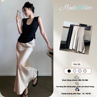 MeetAdm Chân Váy Midi Dáng Dài Chất Liệu Lụa Satin Mềm Mịn Chân Váy Midi  Đuôi Cá Nhẹ Dáng Dài