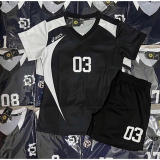 Bộ Quần Áo Bóng Chuyền Nam Nữ Đen, Đồ Bóng Chuyền Áo Thể Thao Co Giãn Tốt, Thoáng Mát Có in Tên Số