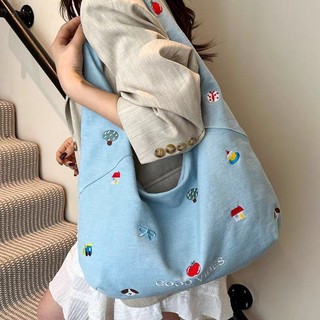 Dung Tích Lớn Lớp Túi Vải Nữ Mùa Hè Văn Học Đi Lại Túi Dây Kéo Túi Messenger Phù Hợp Với Emb