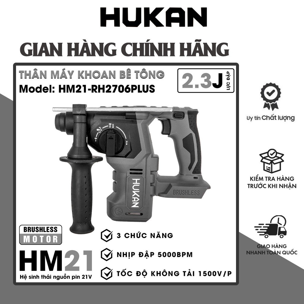 Thân máy khoan Bê tông Pin Hukan HK-RH2706PLUS,3 Chức năng,Chân Pin phổ thông M21