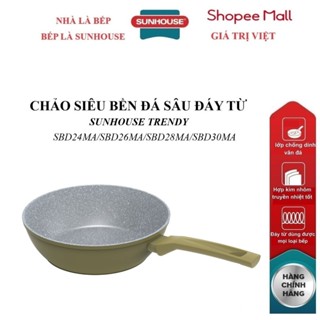 CHẢO SIÊU BỀN ĐÁ SÂU ĐÁY TỪ SUNHOUSE TRENDY SBD24MA/SBD26MA/SBD28MA/SBD30MA, Chống dính 3 lớp vân đá, dùng mọi loại bếp