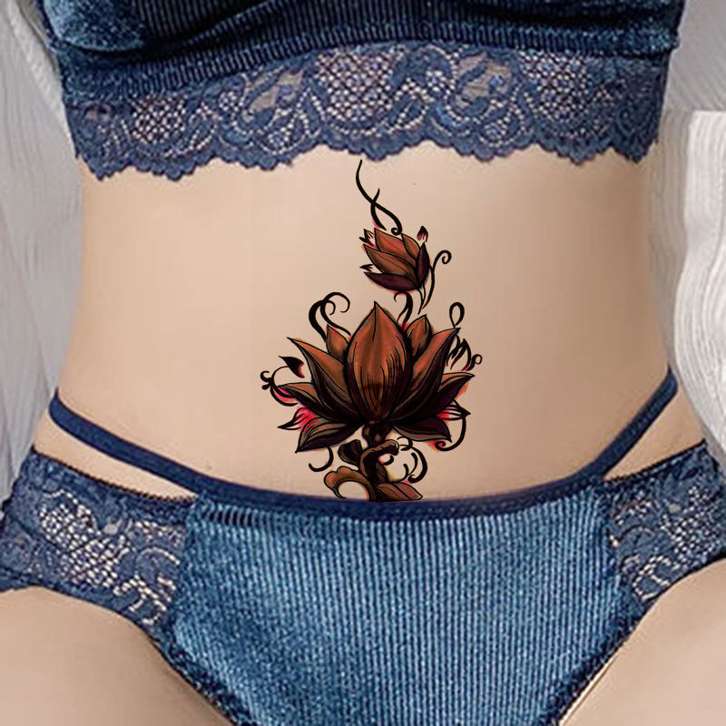 Chống Thấm Nước Hoa Hồng Hoa Sen - Miếng Dán Hình Xăm Cho Ngực Và Bụng, Che Sẹo, Mô Phỏng Hình Xăm