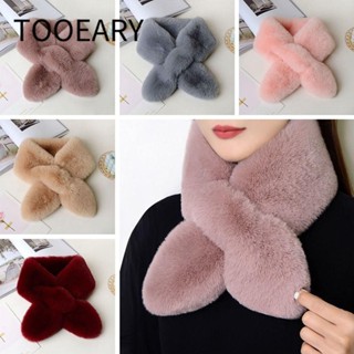  TOOEARY Khăn quàng cổ dày dặn Khăn quàng cổ dày màu trơn Mùa đông ấm áp lông thỏ giả sang trọng quấn khăn quàng cổ nữ 