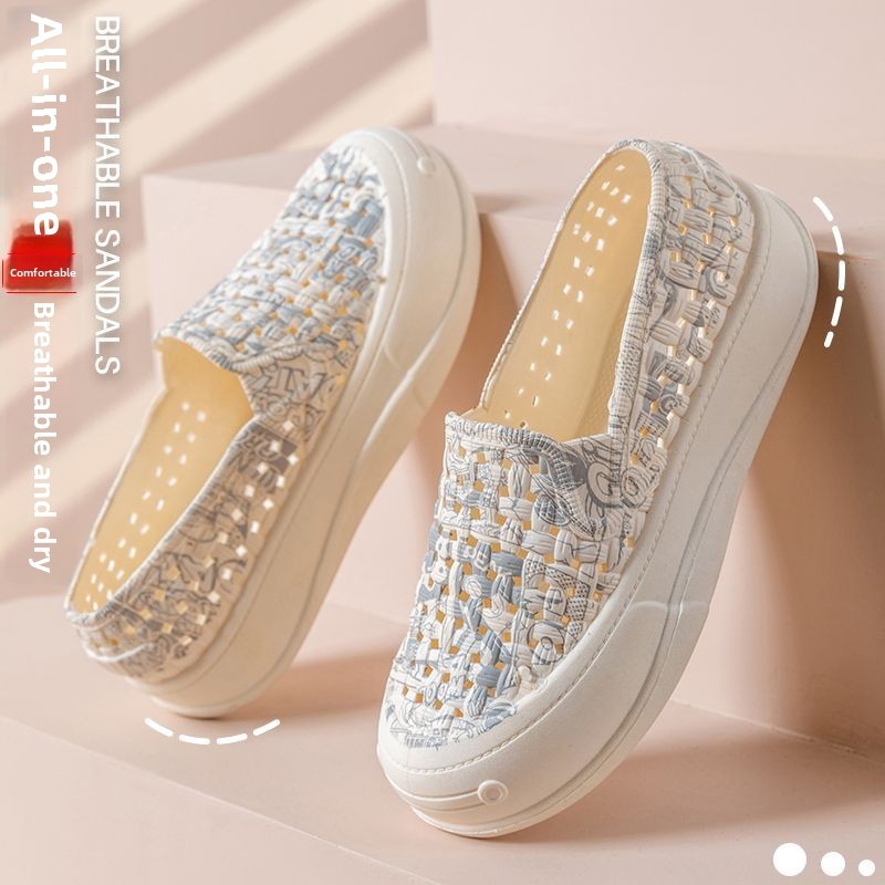 Giày trắng y tá thoải mái mặt lưới, giày lỗ đế dày thoáng khí, Giày thường ngày nhẹ nhàng chống mùi dày dặn cho Nữ, Giày đi bộ