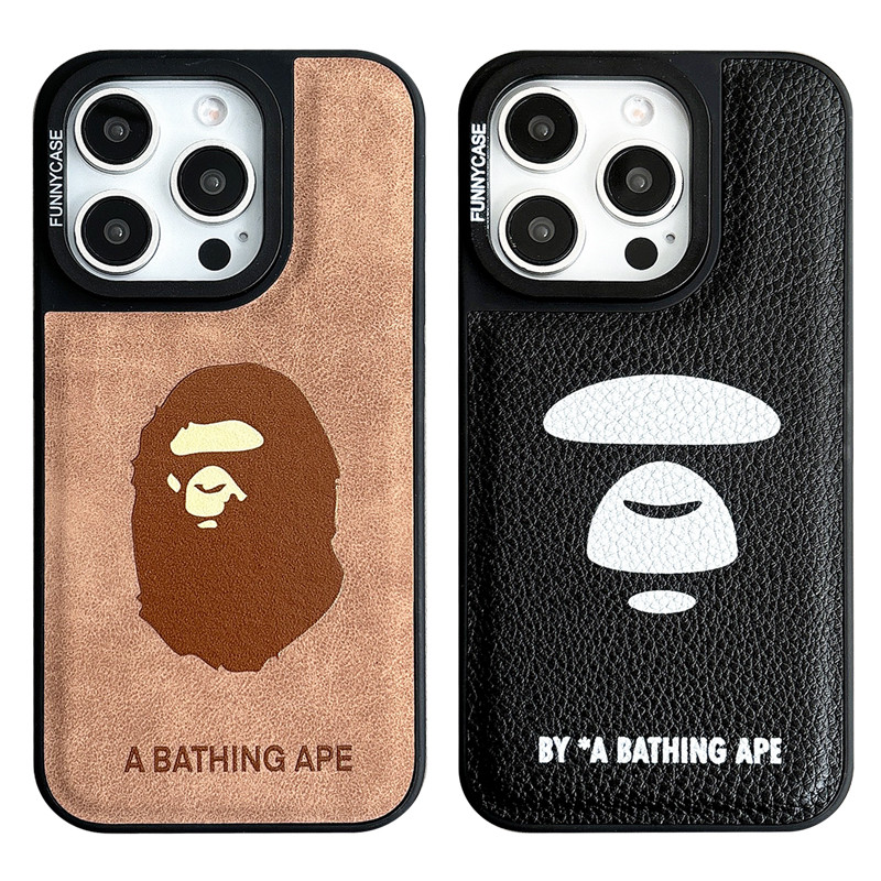 Từ Retro Business Leather Texture a bathing bape Vỏ Điện Thoại Cho iPhone 16 15 14 13 Pro Max