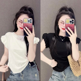 Áo thun borip dáng ôm tay hến nhún bèo xinh xắn