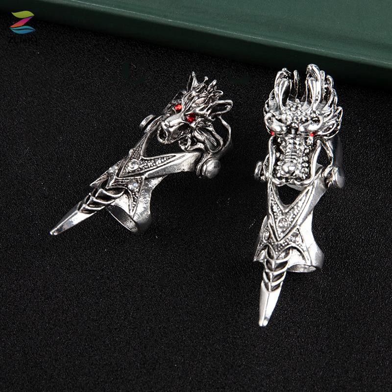 ZLinKJ Knuckle Armor Joint Nhẫn Vintage Punk Nhẫn Dành Cho Nam Nữ Gothic Rồng Móng Vuốt Uốn Cong Khớ