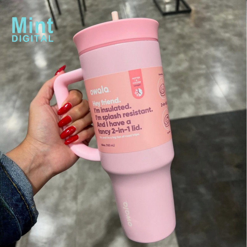 40oz Owala Tumbler Có Tay Cầm Roxy Dreams Hồng Thép Không Gỉ VacuumThermos Cup Hút Chân Không Xe Cốc