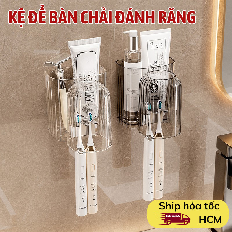 Kệ Đựng Bàn Chải Dán Tường Có Cốc Lily's Decor Nhựa Trong Suốt, Nhỏ Gọn & Thẩm Mỹ