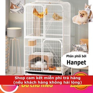 Lồng mèo nan ống 2-3 tầng  (tặng võng mèo) Biệt thự cho mèo ở Chuồng mèo có bánh xe