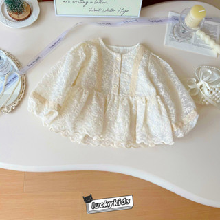 Mùa Thu Hàn Quốc Bé Gái Ren Hoa Thêu Đèn Lồng Tay Áo Dài Tay Áo Ngọt Ngào Trẻ Em Bé Gái Áo Áo