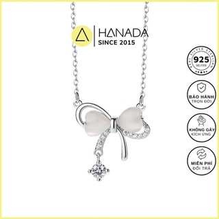   BH TRỌN ĐỜI  Dây chuyền Bạc 925 Hanada Nơ Rớt Đá Xà Cừ Vòng Cổ Quà Tặng Mang Hằng Ngày Đi Tiệc 2258 I3 