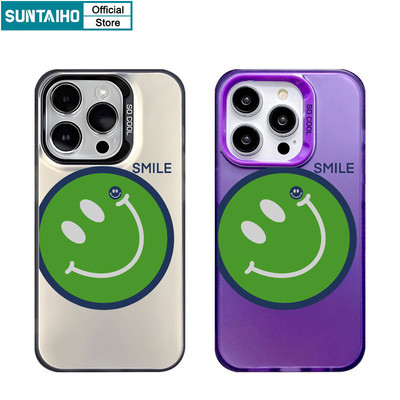 Suntaiho Chất Lượng Cao Dễ Thương Màu Xanh Mỉm Cười Họa Tiết Mặt Ốp lưng Iphone 16 15 14 13 12 11 Pro Max TPU Silicon Mềm Cao Cấp Chống Sốc Ốp Lưng