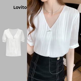 Áo kiểu Lovito vải jacquard màu trơn phong cách thanh lịch cho nữ L89MD104