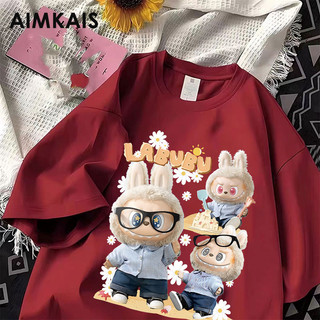 Aimkais 100% Cotton Áo Thun LABUBU 2-14 Tuổi Lớn Trẻ Em Bé Trai Bé Gái Unisex Quần Áo