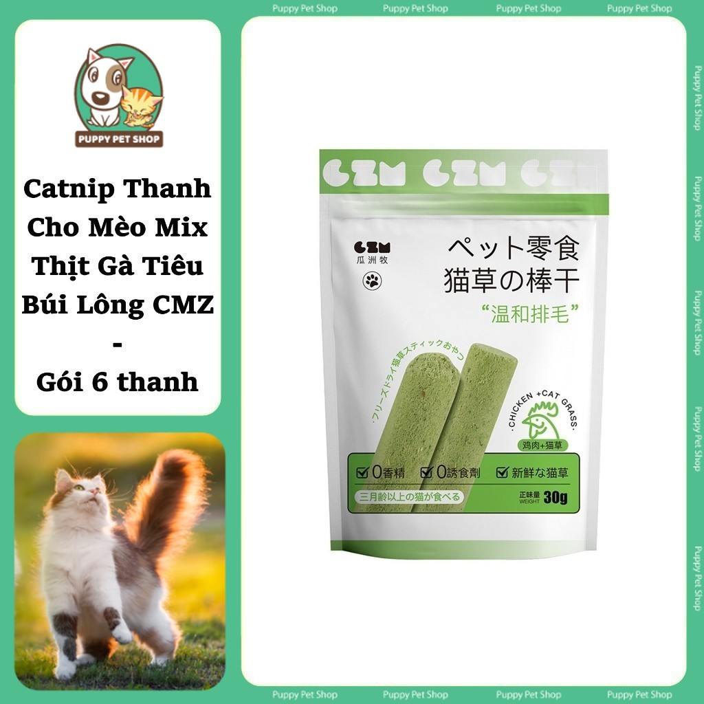 [Gói 6 thanh] Thanh Cỏ Mèo Catnip Mix Thịt Gà Nội Địa CZM giúp giảm hôi miệng, tiêu búi lông - Puppy