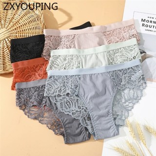 Zxyouping 3 Quần Lót Ren Nữ Quần Lót Gợi Cảm Eo Thấp Tam Giác Thoải Mái Thoáng Khí Đáy Cotton