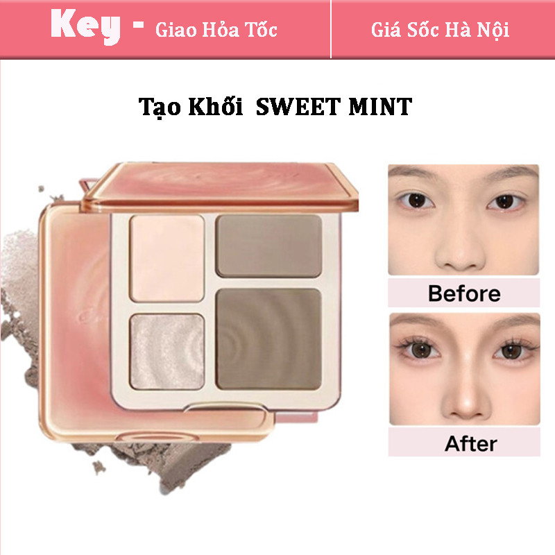  Bảng Phấn Bắt Sáng Tạo Khối Má Hồng SWEET MINT Bảng phấn tạo khối 4 màu chính hãng 